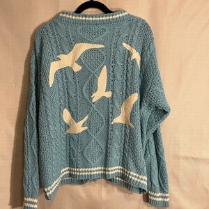 Taylor Swift 1989 Blue Cable Knit Sweater with Bird Design (M/L)
